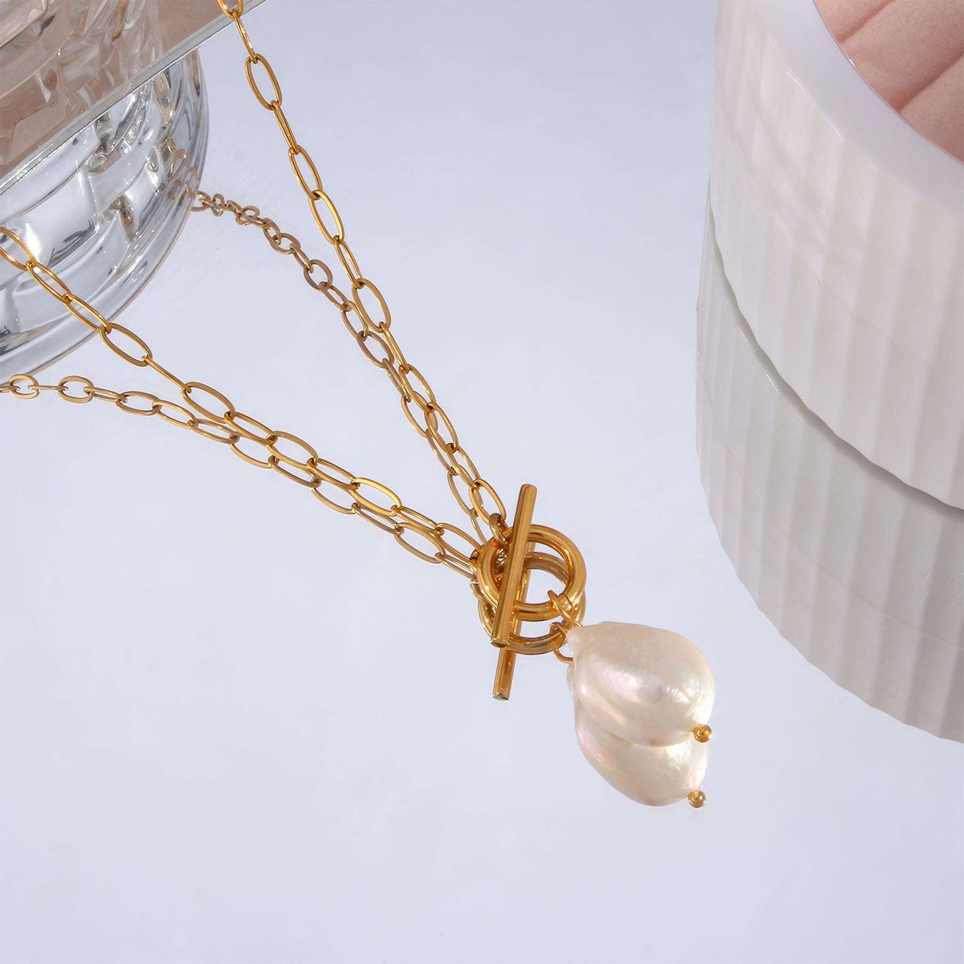 Baroque Pearl Toggle Necklace - Gold - Additional View - Ohh Glam