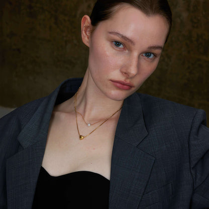 Layered Pearl & Heart Necklace - Gold - Side View - Ohh Glam