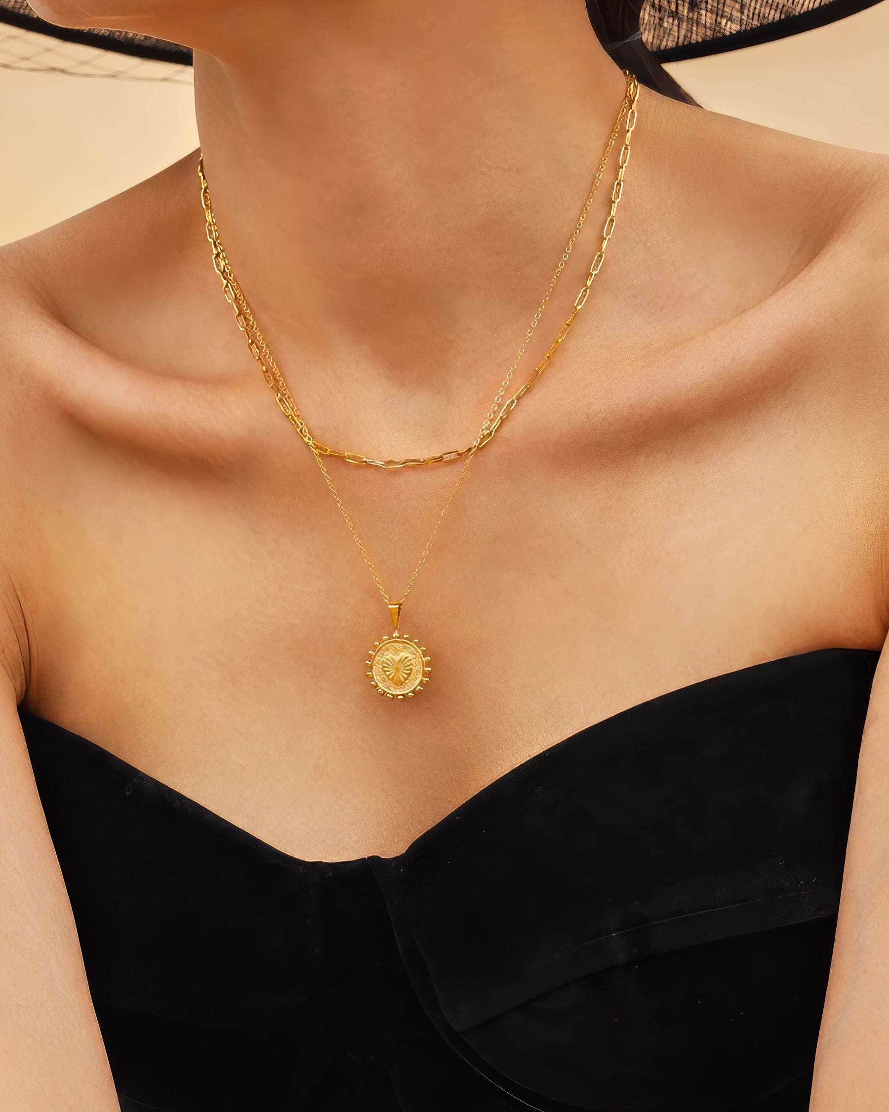 CELESTIA Layered Heart Medallion - Gold - Additional View - Ohh Glam