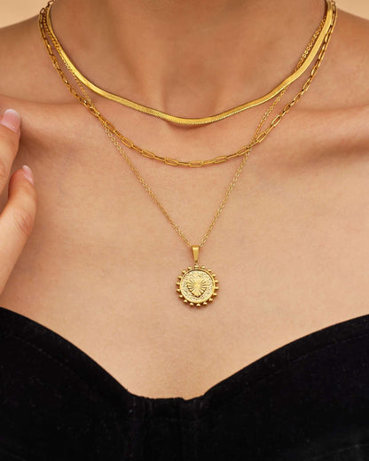 CELESTIA Layered Heart Medallion - Gold - Detail View - Ohh Glam