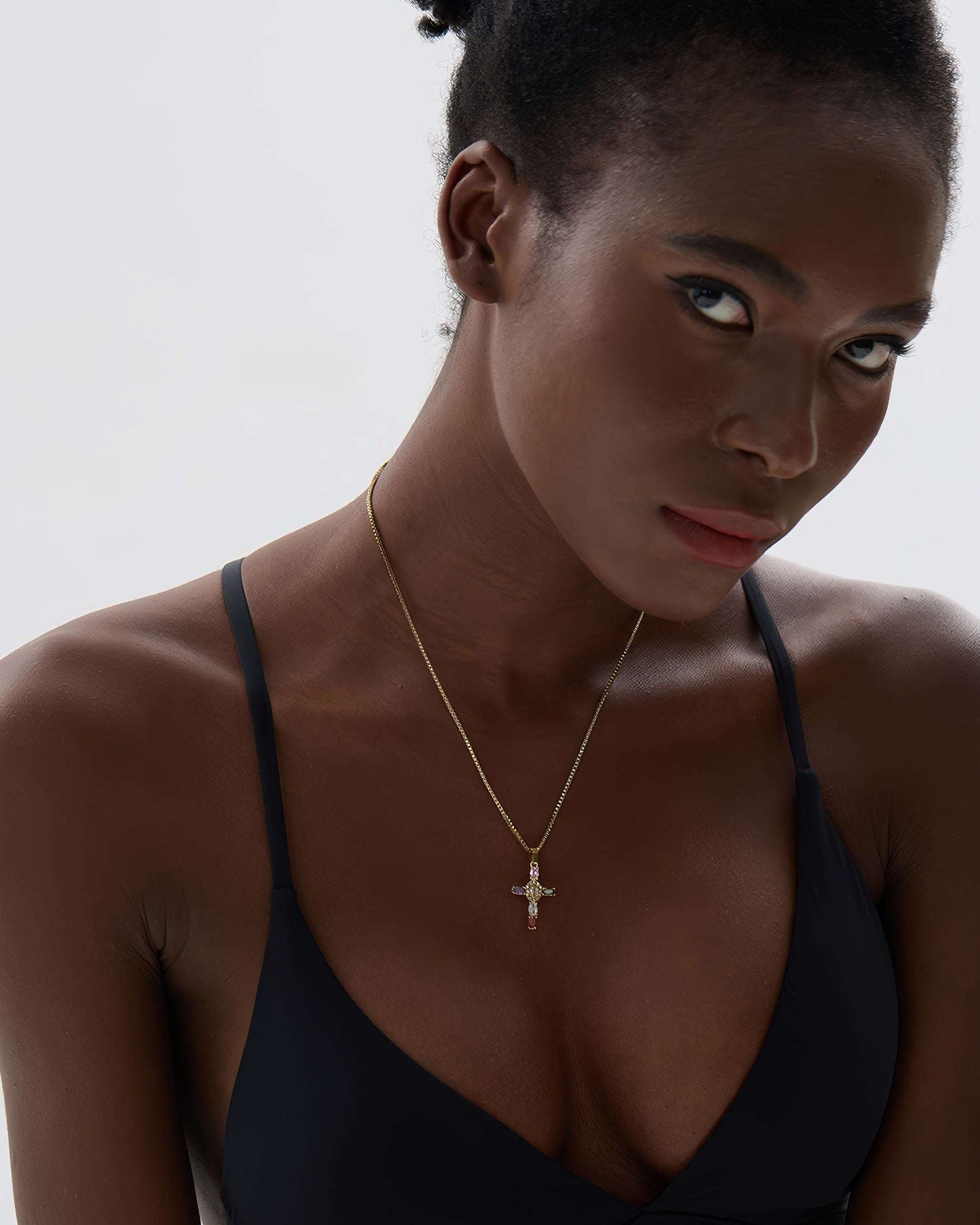 CELESTIAL Prism Cross Necklace - Gold - Side View - Ohh Glam