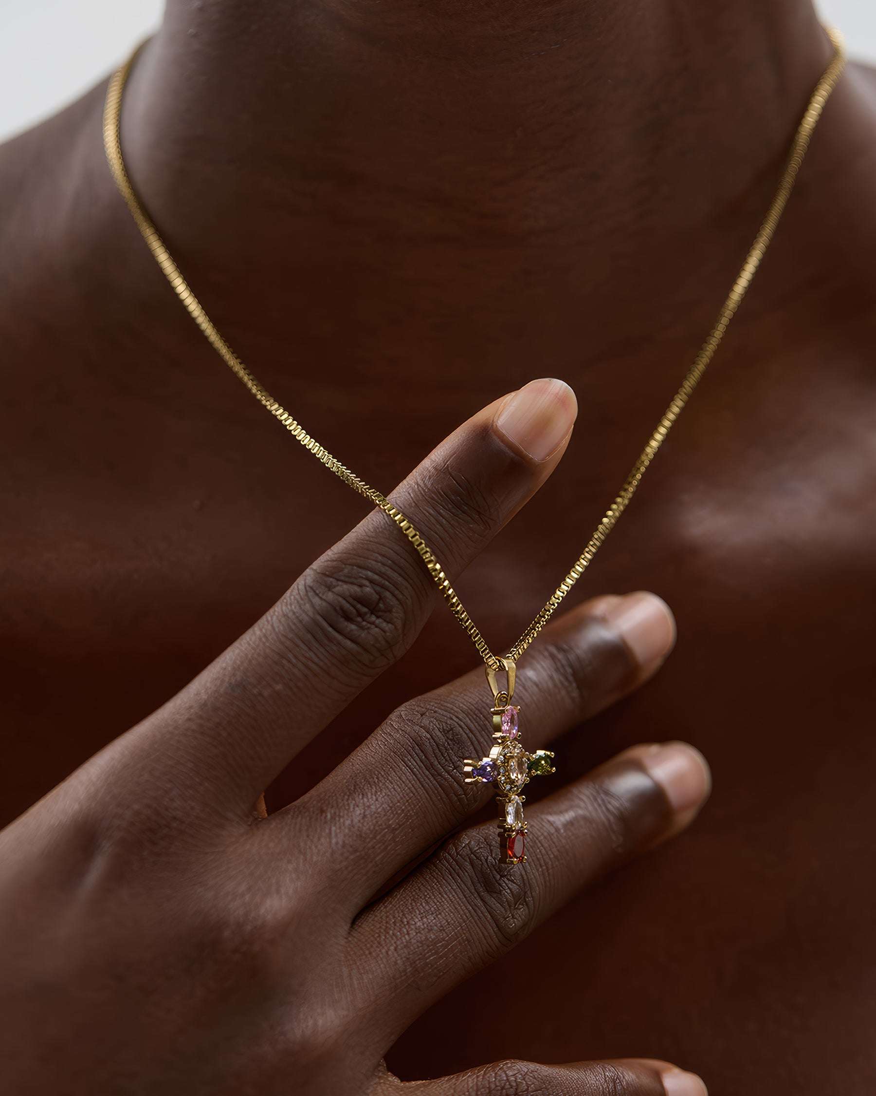 CELESTIAL Prism Cross Necklace - Gold - Detail View - Ohh Glam