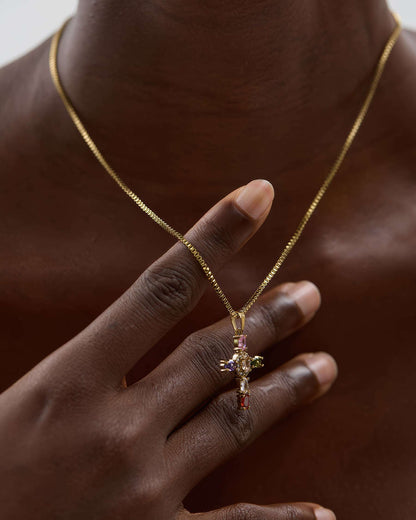 CELESTIAL Prism Cross Necklace - Gold - Detail View - Ohh Glam