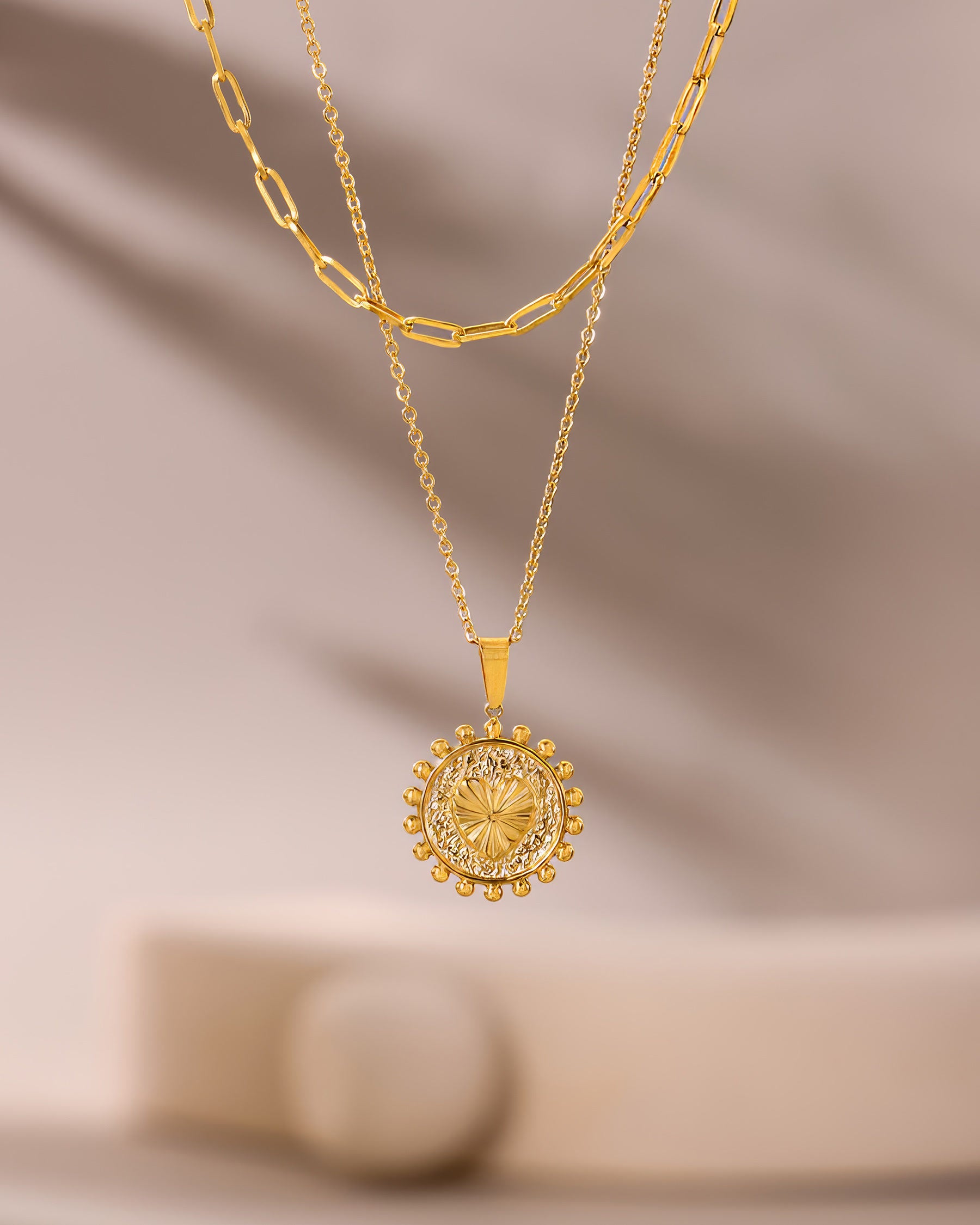 CELESTIA Layered Heart Medallion - Gold - Additional View - Ohh Glam