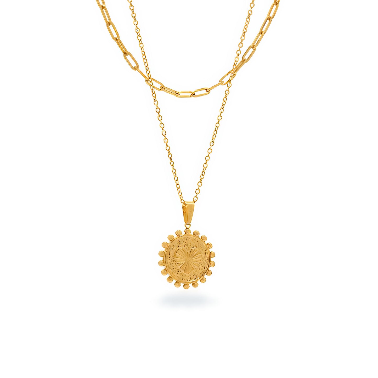 CELESTIA Layered Heart Medallion - Gold - Front View - Ohh Glam