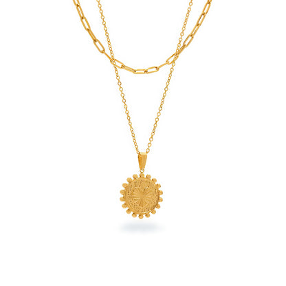 CELESTIA Layered Heart Medallion - Gold - Front View - Ohh Glam