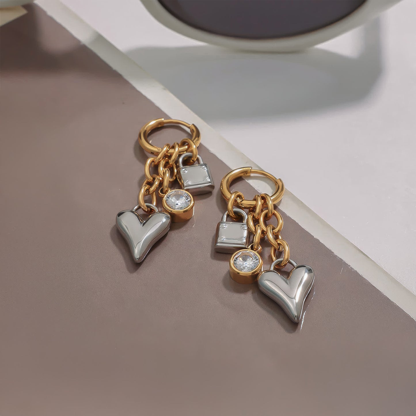 CHARM Lock Huggie Earrings - Gold - Dual Tone - Additional View - Ohh Glam