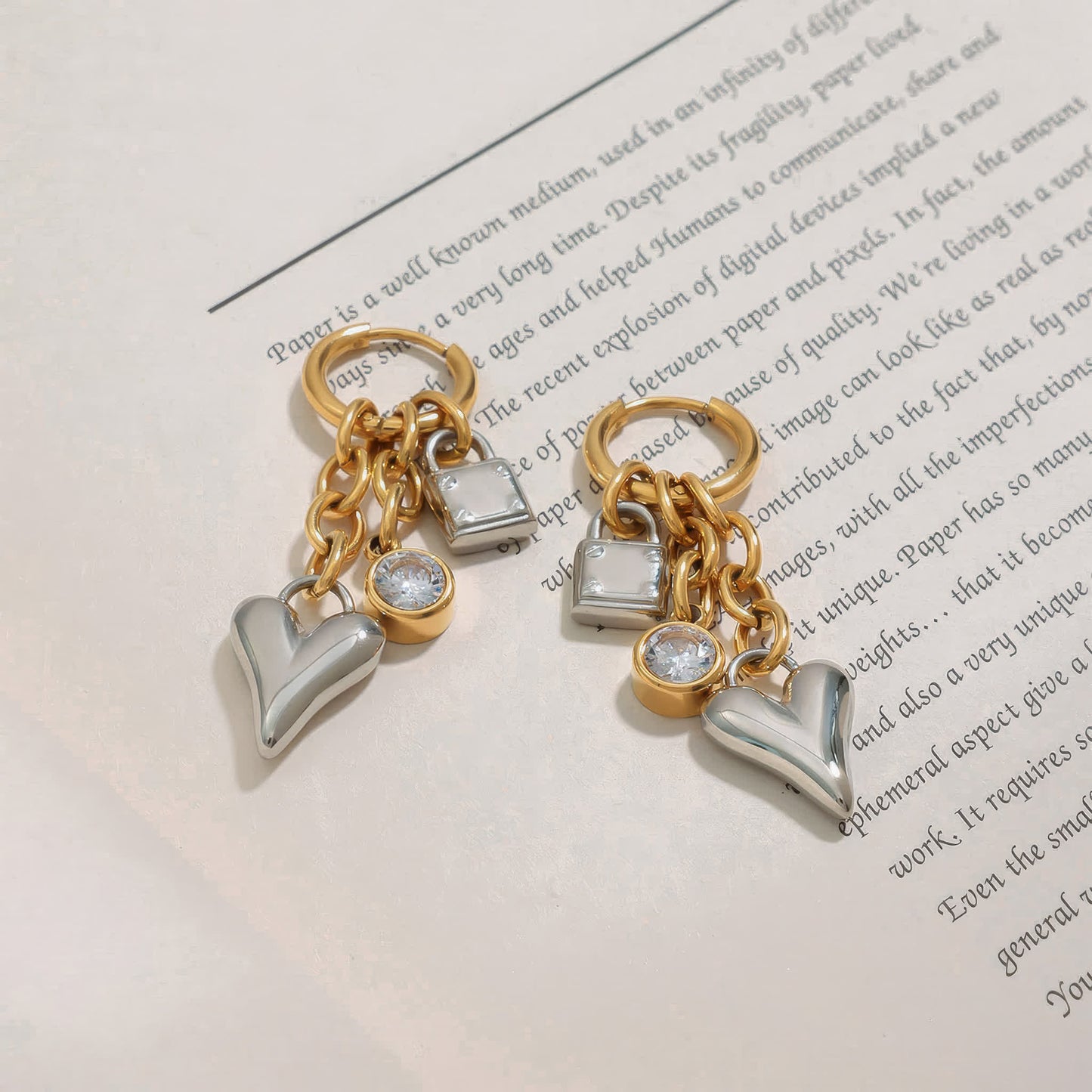 CHARM Lock Huggie Earrings - Gold - Dual Tone - Back View - Ohh Glam