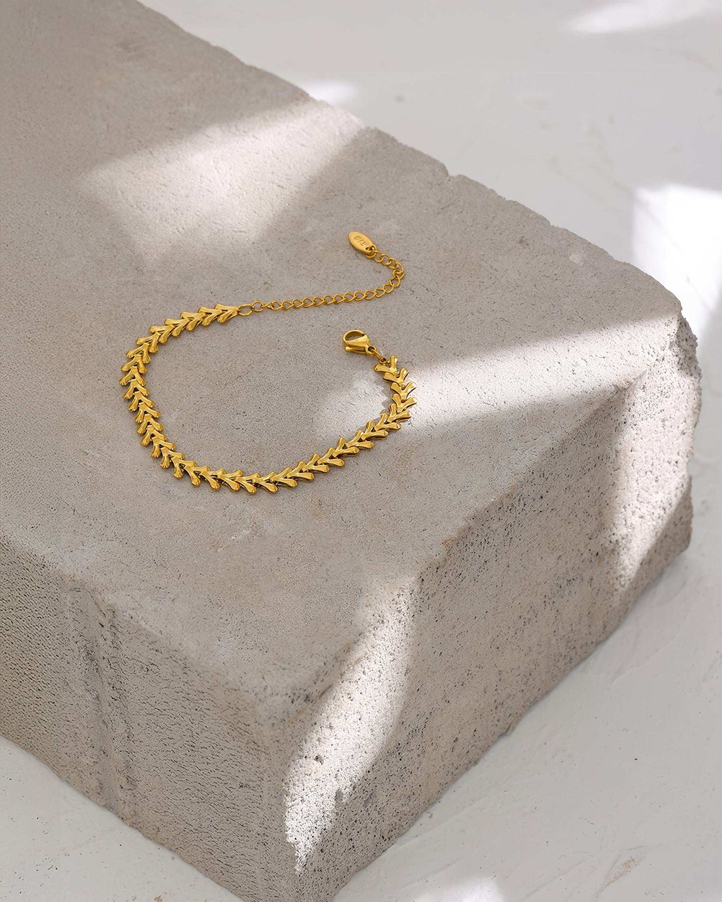 LAUREL Leaf Chain Bracelet - Gold - Back View - Ohh Glam