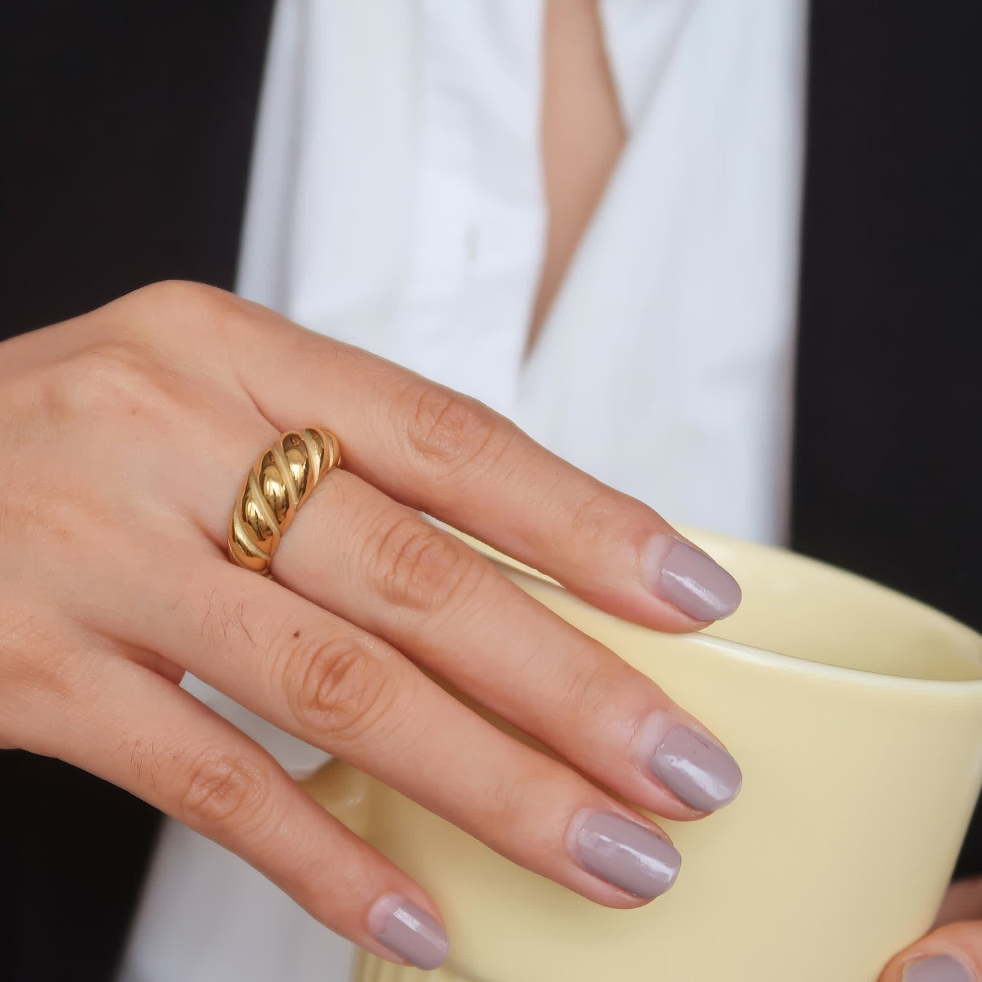 CROISSANT Dome Ring - Gold - Back View - Ohh Glam