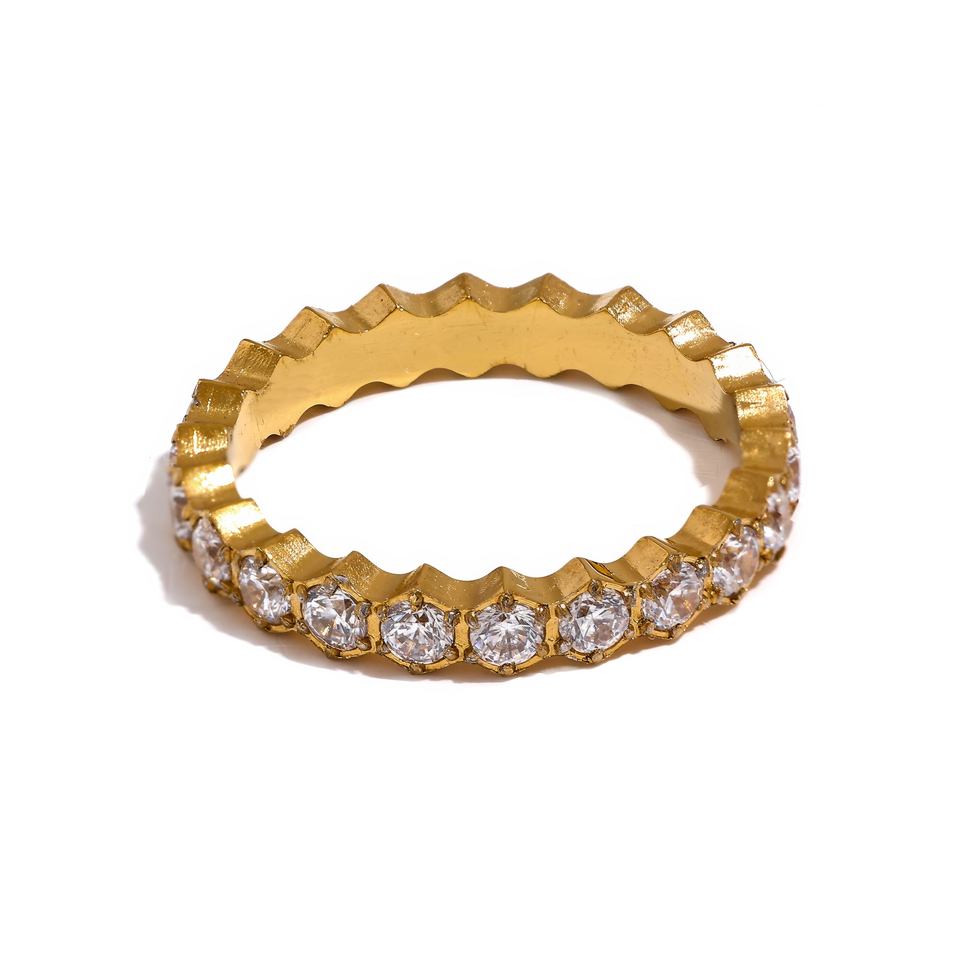 CROWN Crystal Eternity Ring - Gold - Front View - Ohh Glam