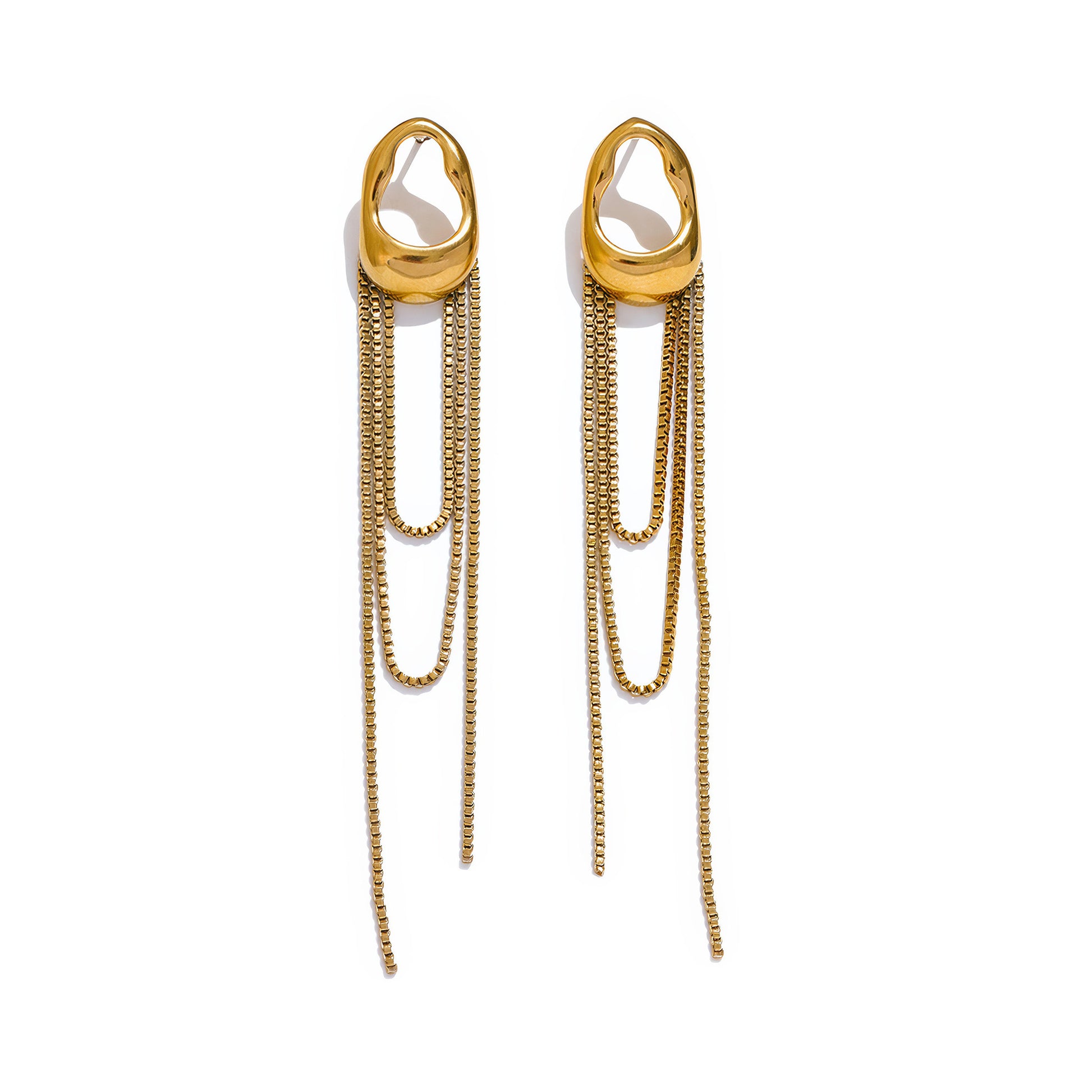 Cascade Chain Drop Earrings - Gold - Front View - Ohh Glam