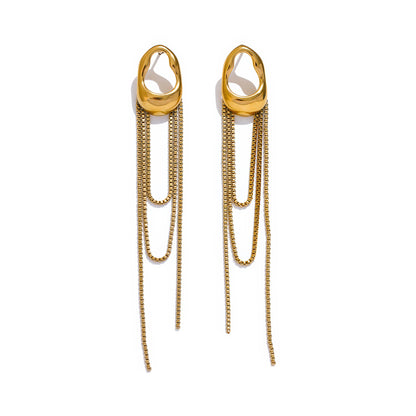 Cascade Chain Drop Earrings - Gold - Front View - Ohh Glam