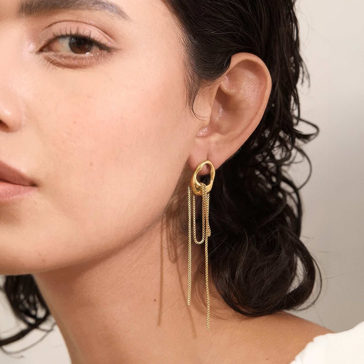 Cascade Chain Drop Earrings - Gold - Additional View - Ohh Glam