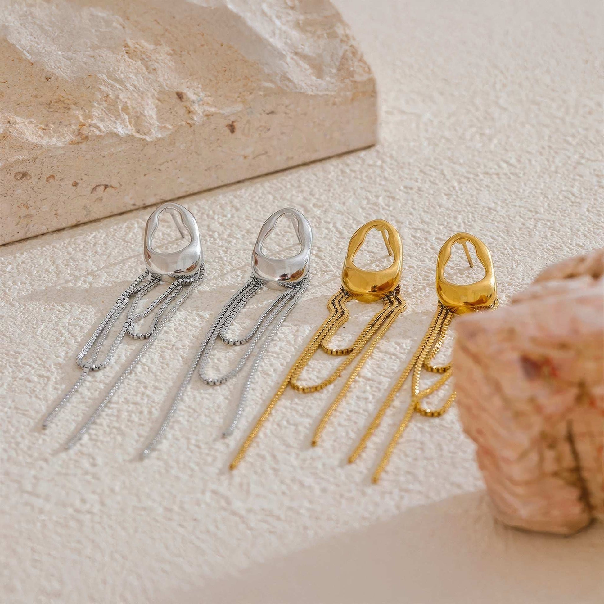 Cascade Chain Drop Earrings - Gold - Back View - Ohh Glam