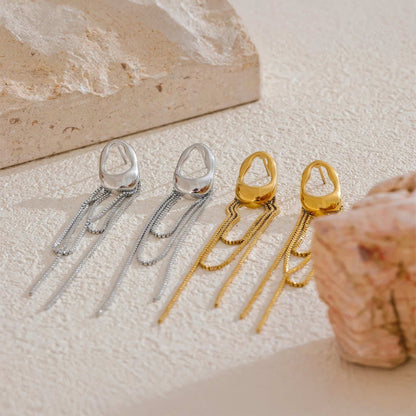 Cascade Chain Drop Earrings - Gold - Back View - Ohh Glam