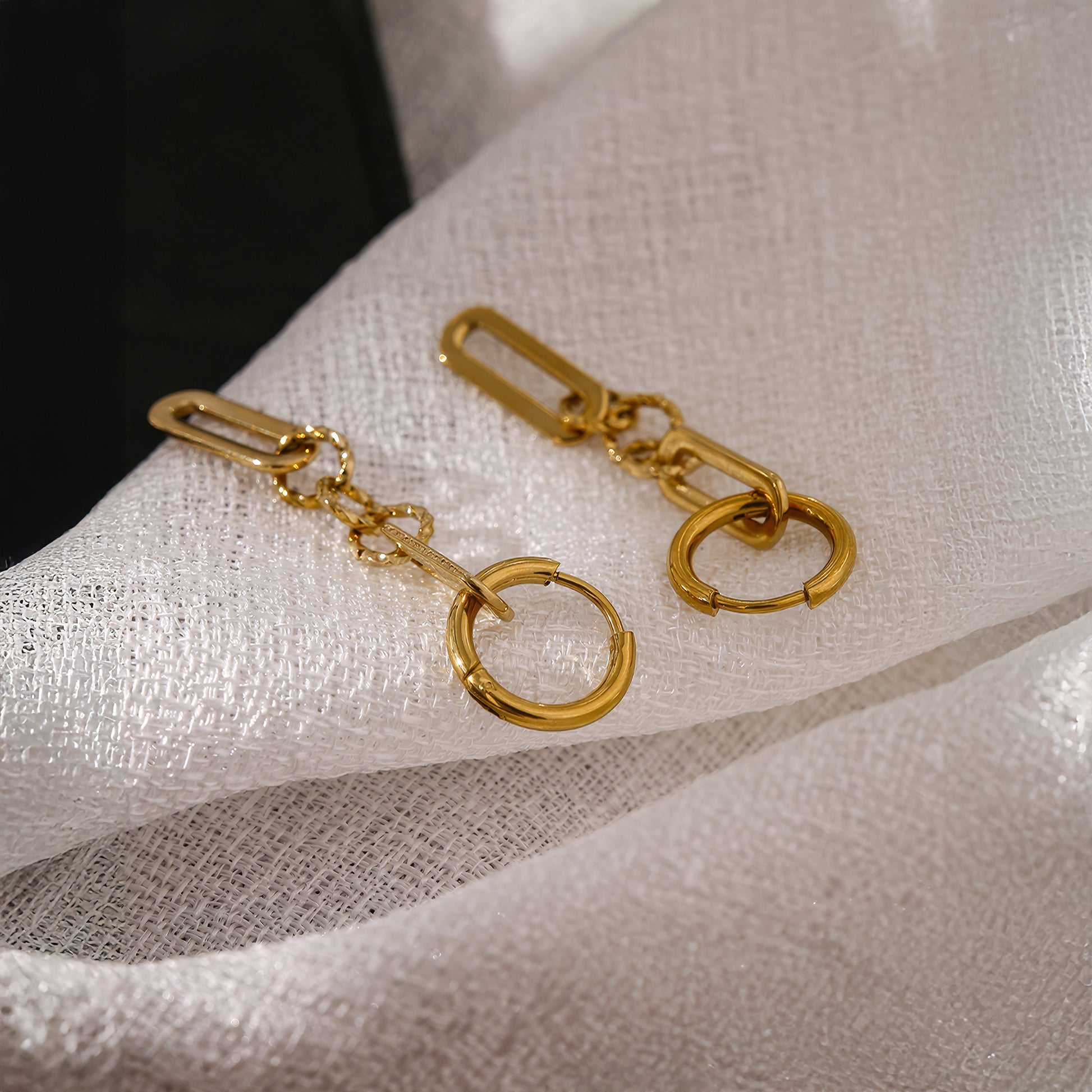 Chain Link Drop Earrings - Gold - Back View - Ohh Glam