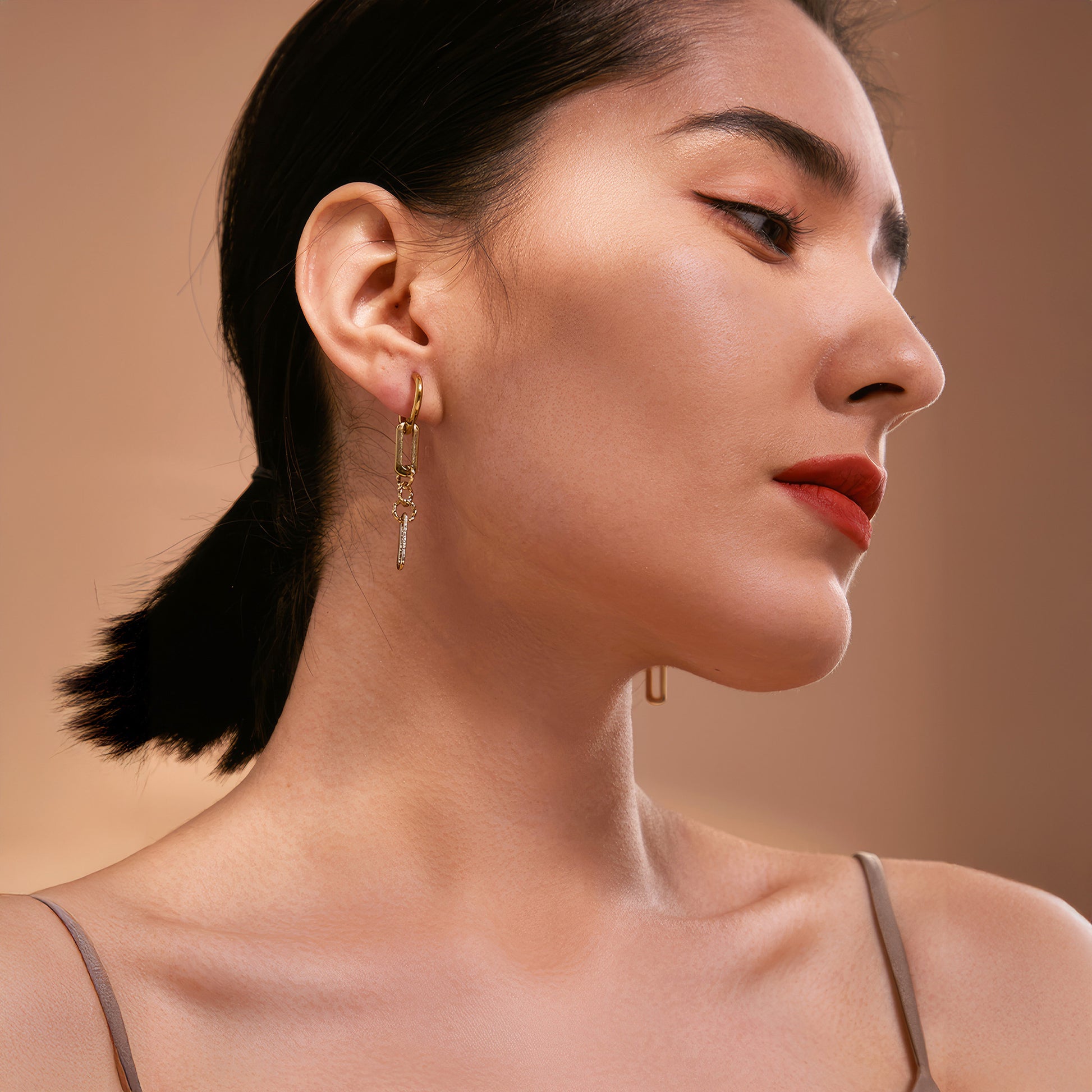 Chain Link Drop Earrings - Gold - Additional View - Ohh Glam