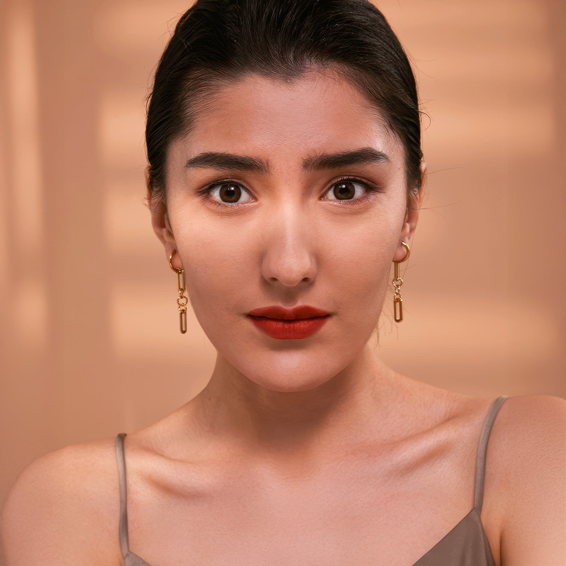 Chain Link Drop Earrings - Gold - Side View - Ohh Glam