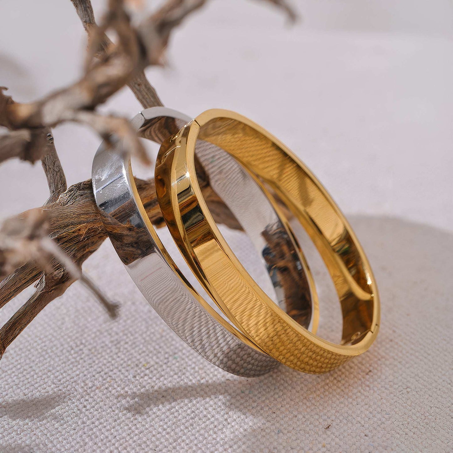 Verona Classic Bangle | Large Fit - Gold - Angled View - Ohh Glam