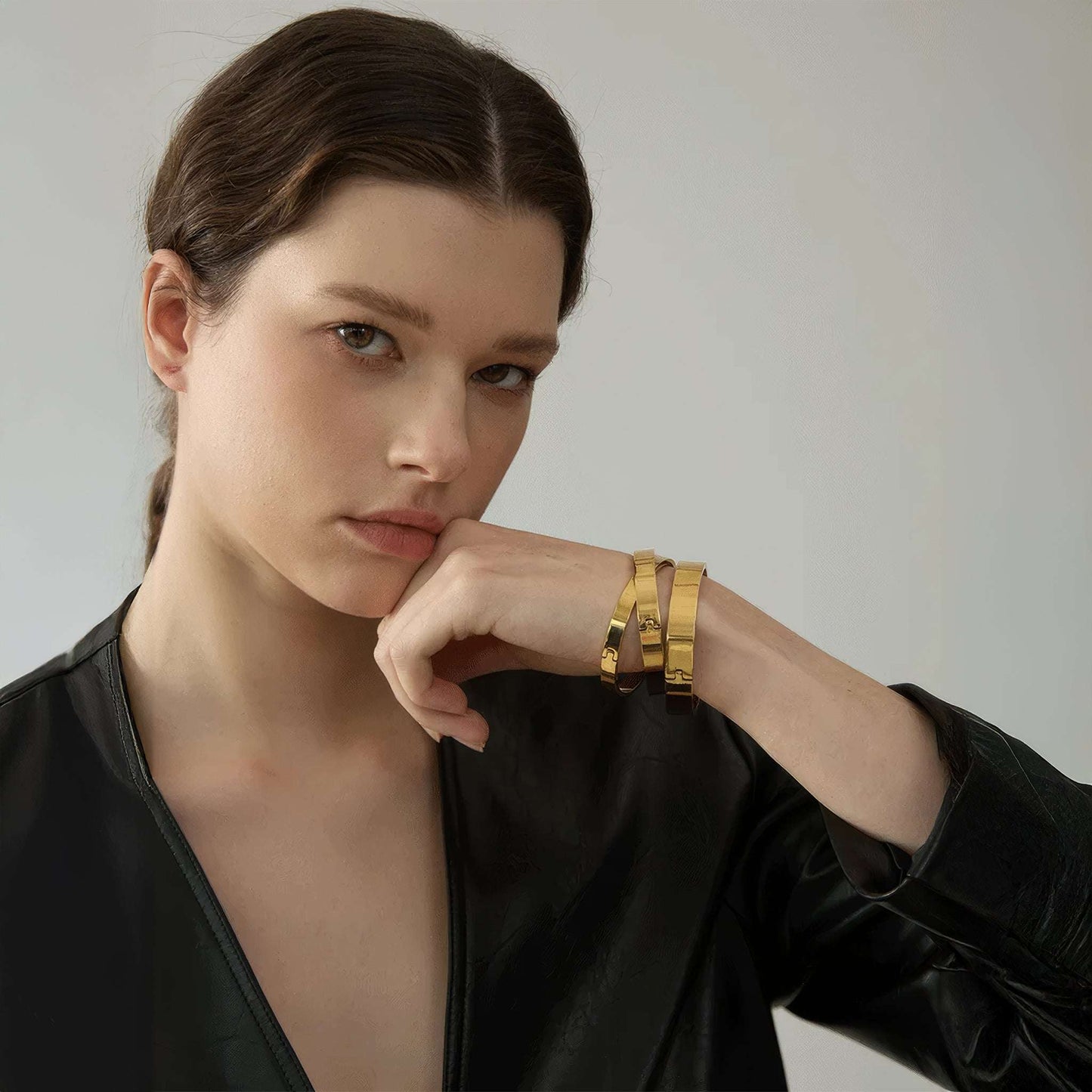 Verona Classic Bangle | Large Fit - Gold - Angled View - Ohh Glam