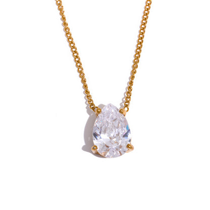Crystalline Teardrop Necklace - Gold - Front View - Ohh Glam