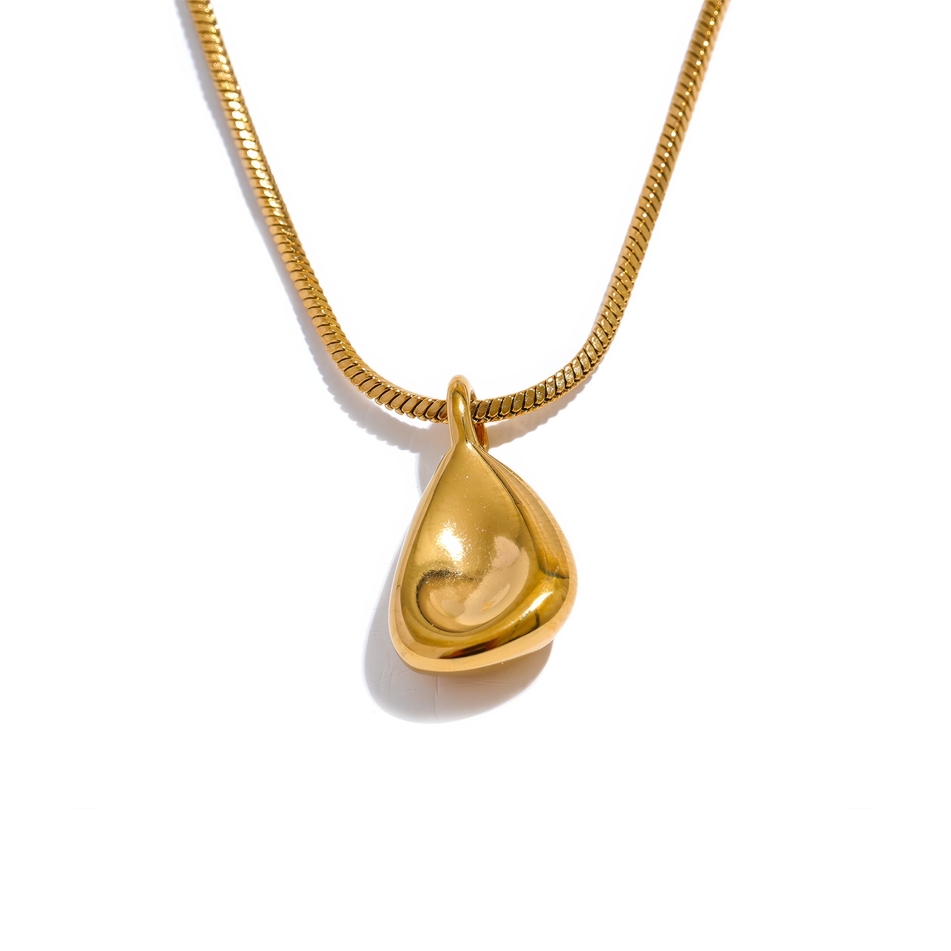 DROPLET Modern Pendant Necklace - Gold - Front View - Ohh Glam