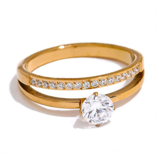 Double Band Solitaire Ring - Ohh Glam