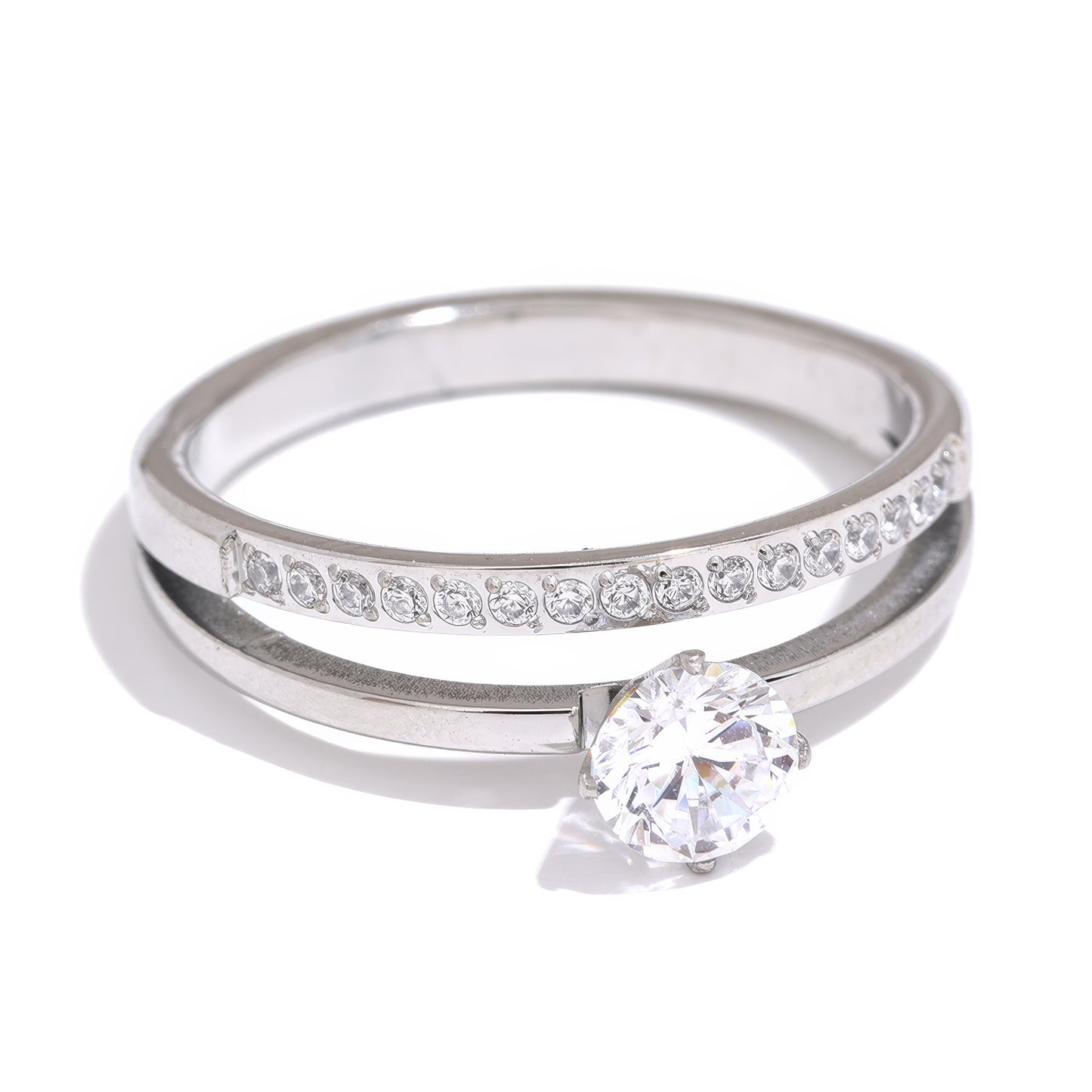 Double Band Solitaire Ring - Gold - Additional View - Ohh Glam