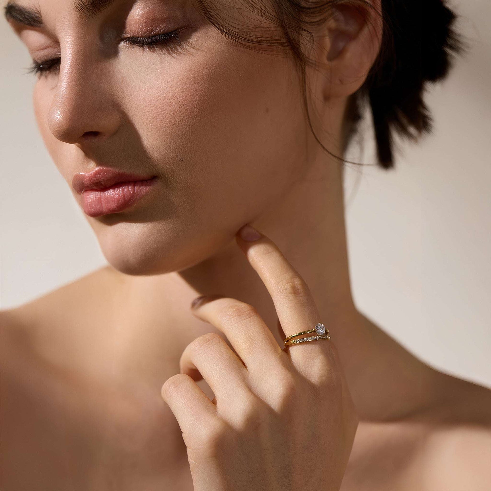 Double Band Solitaire Ring - Gold - Back View - Ohh Glam