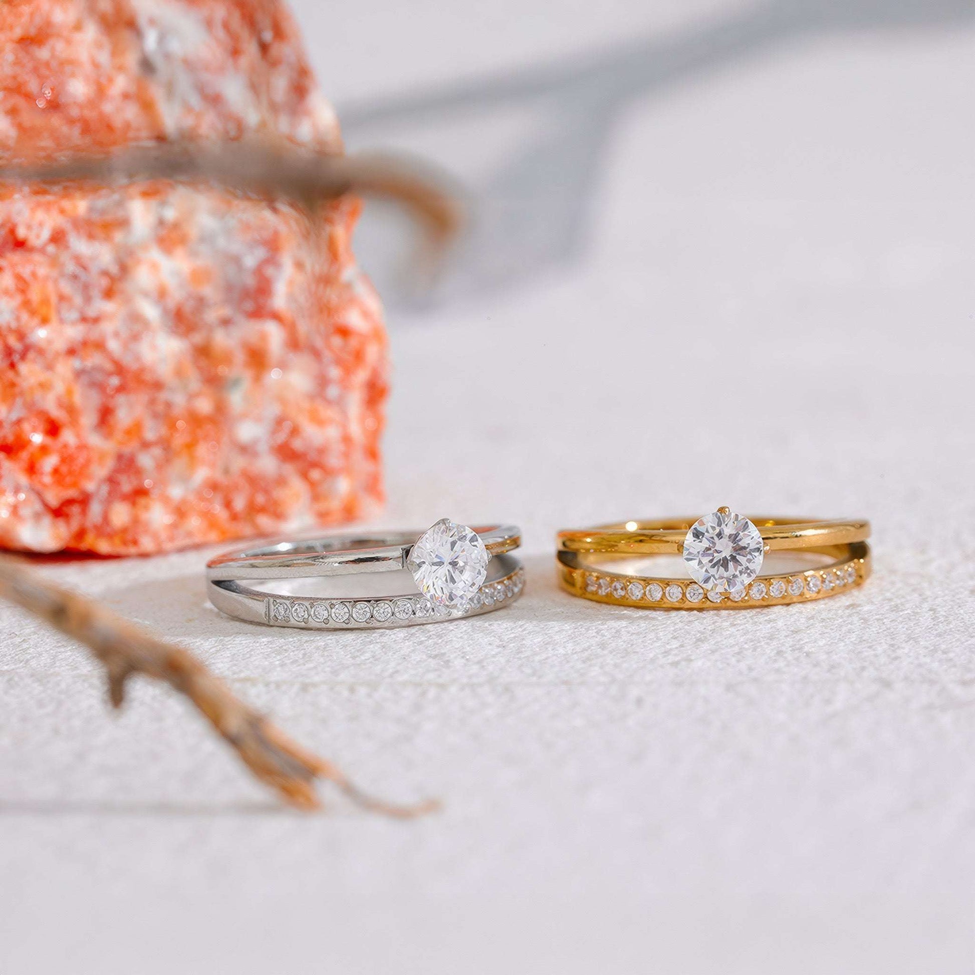 Double Band Solitaire Ring - Gold - Additional View - Ohh Glam