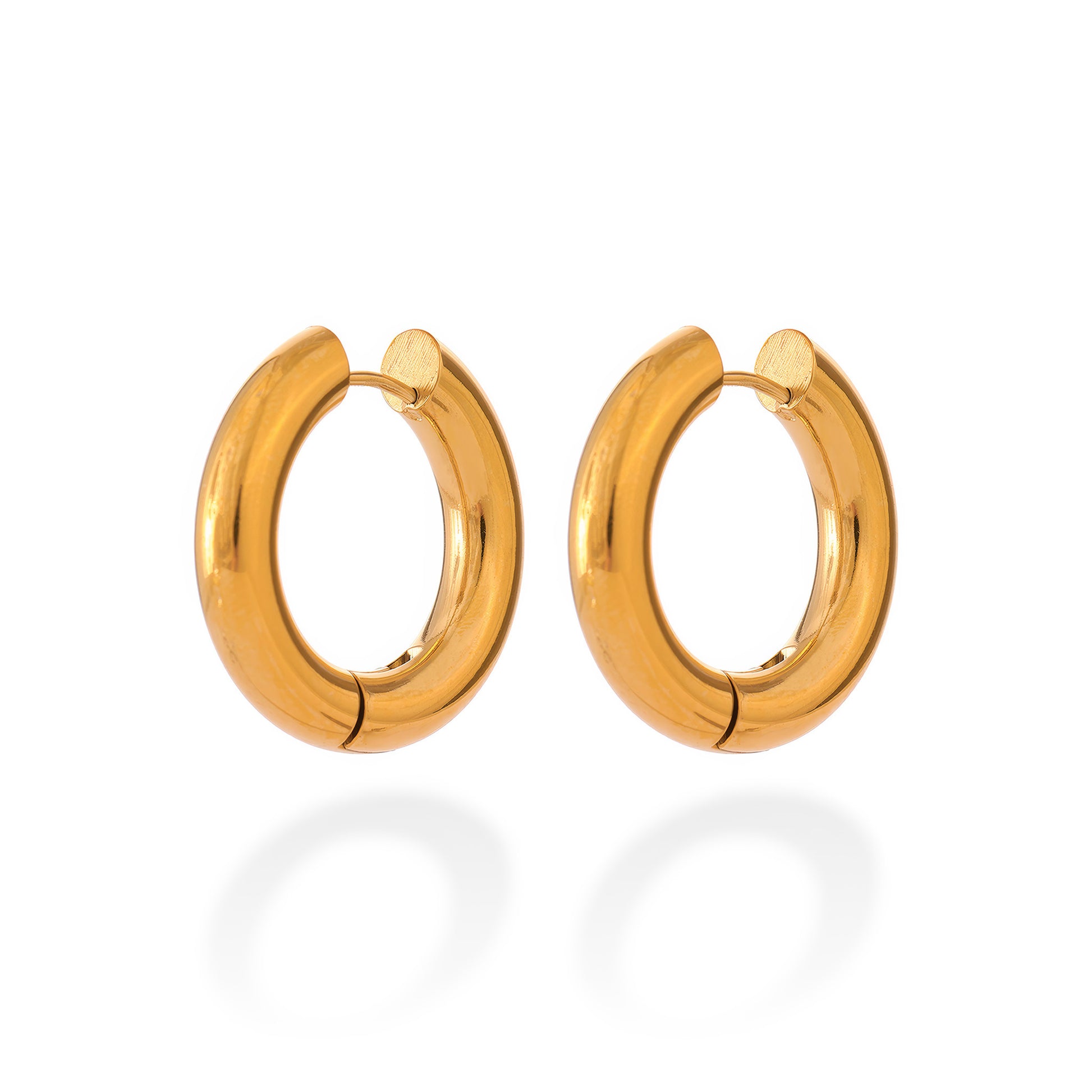 LUNA Minimalist Hollow Hoop Earrings - Gold - Front View - Ohh Glam