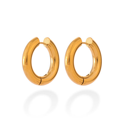 LUNA Minimalist Hollow Hoop Earrings - Gold - Front View - Ohh Glam
