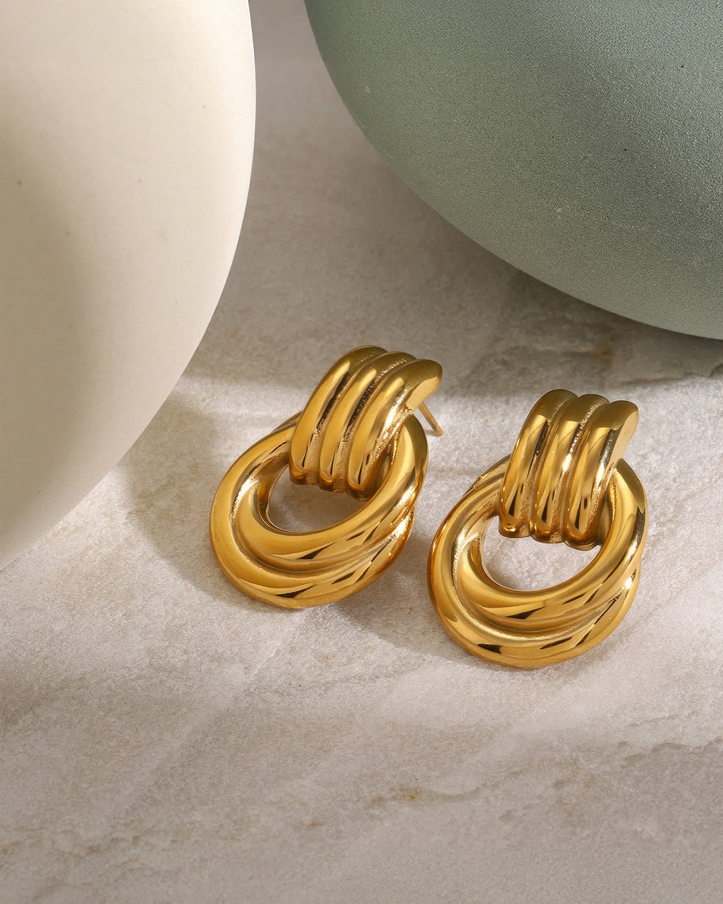 ECLIPSE Spiral Statement Earrings - Gold - Back View - Ohh Glam
