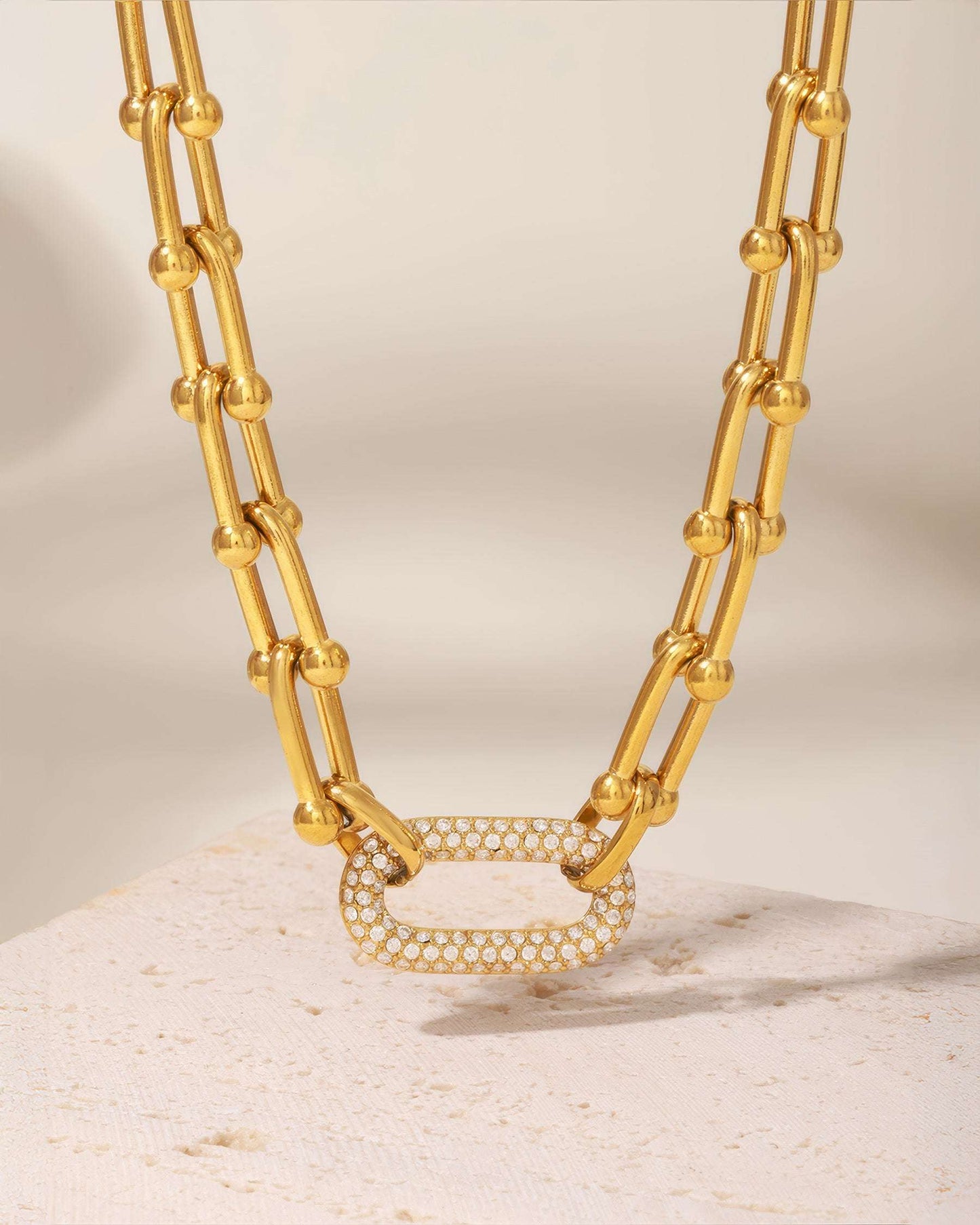 EMPIRE Crystal Link Necklace - Gold - Back View - Ohh Glam