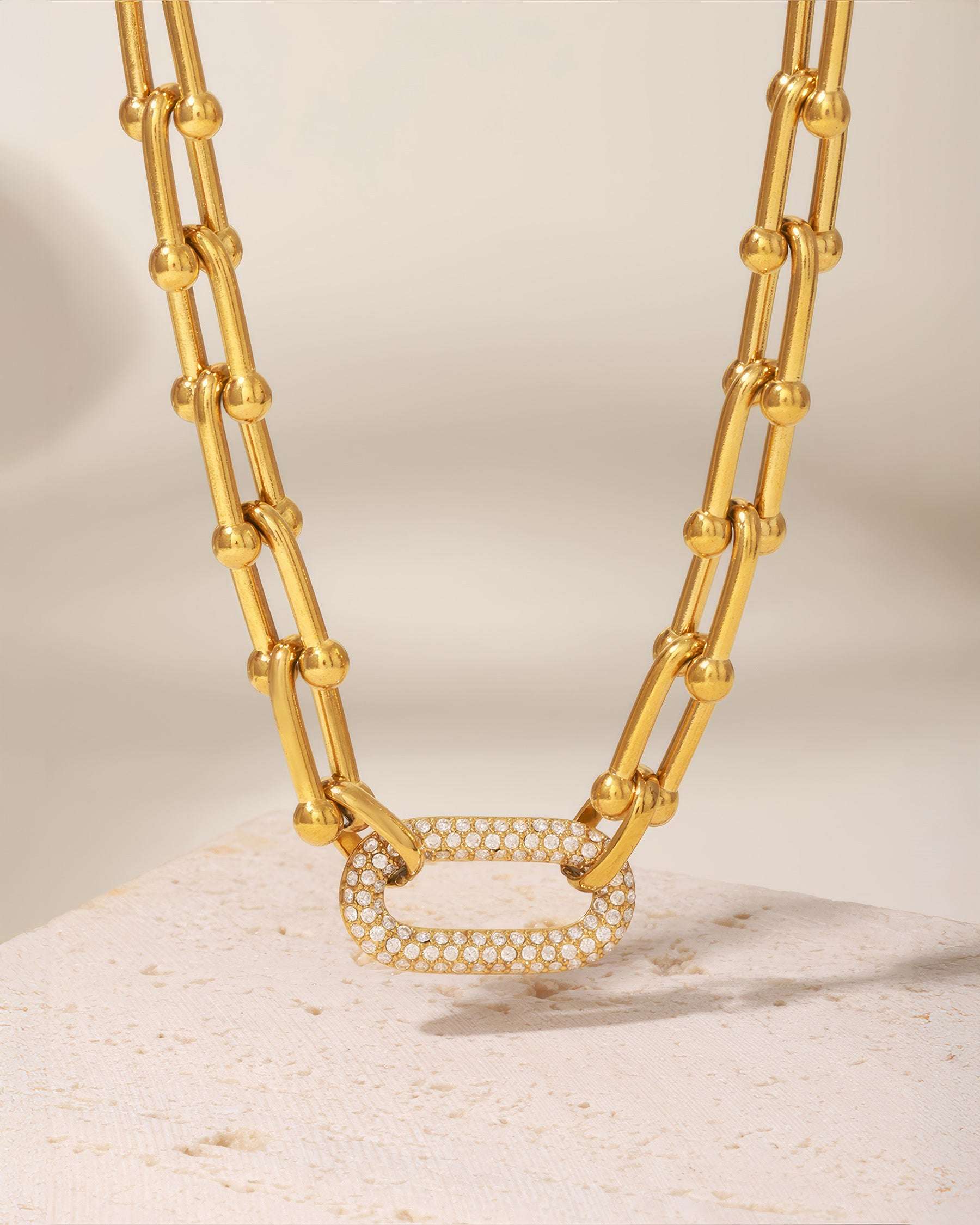 EMPIRE Crystal Link Necklace - Gold - Back View - Ohh Glam
