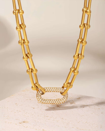 EMPIRE Crystal Link Necklace - Gold - Back View - Ohh Glam