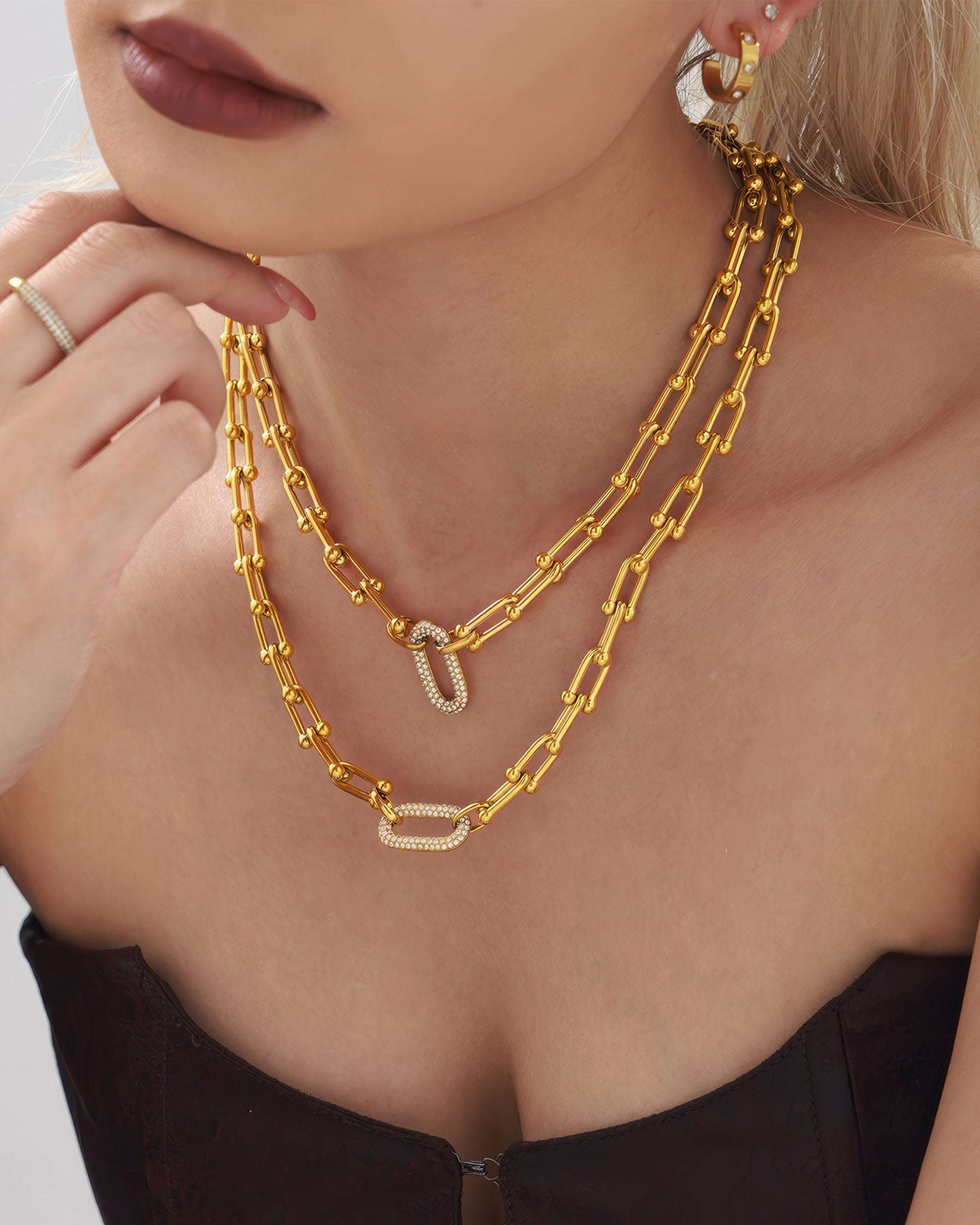 EMPIRE Crystal Link Necklace - Gold - Additional View - Ohh Glam