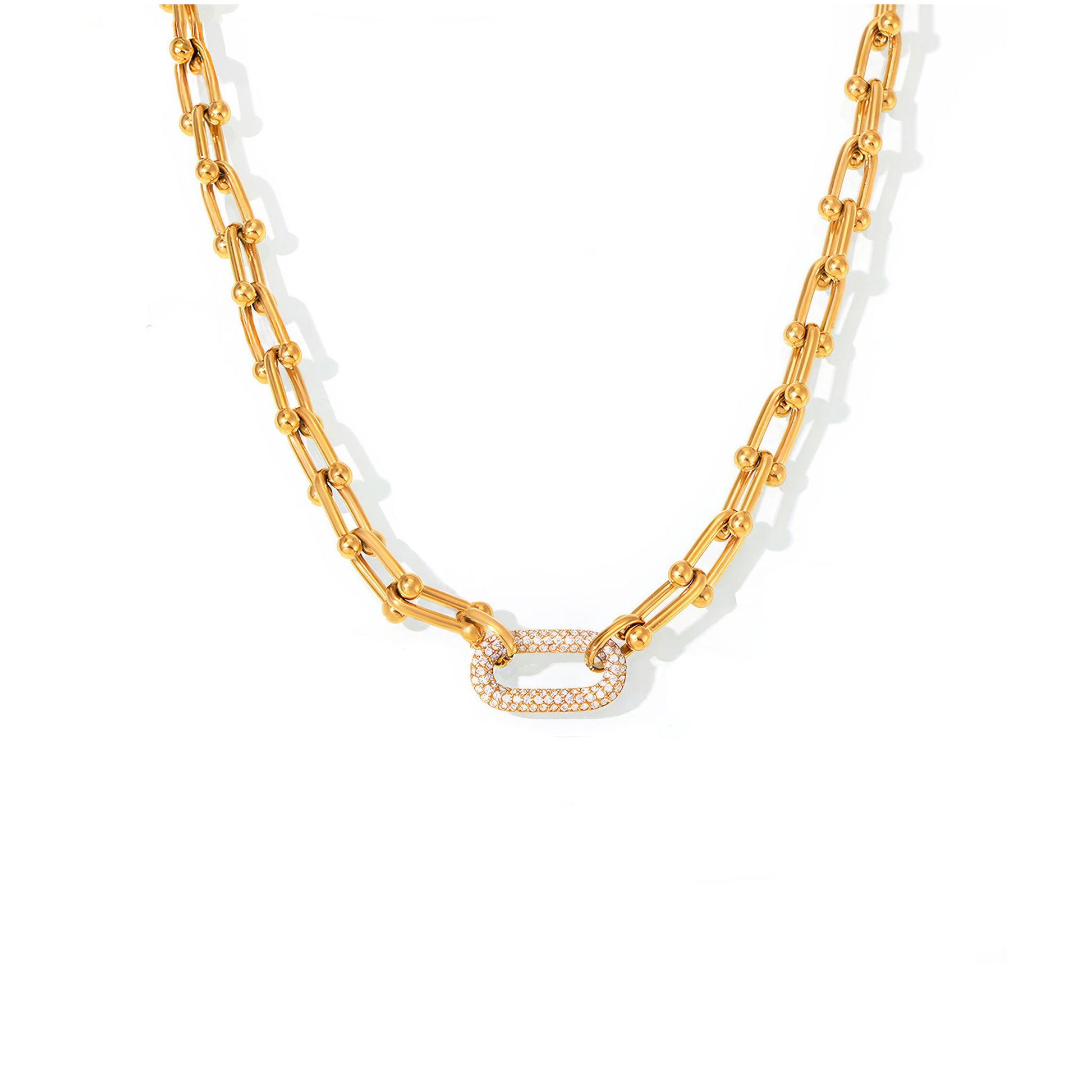 EMPIRE Crystal Link Necklace - Gold - Front View - Ohh Glam