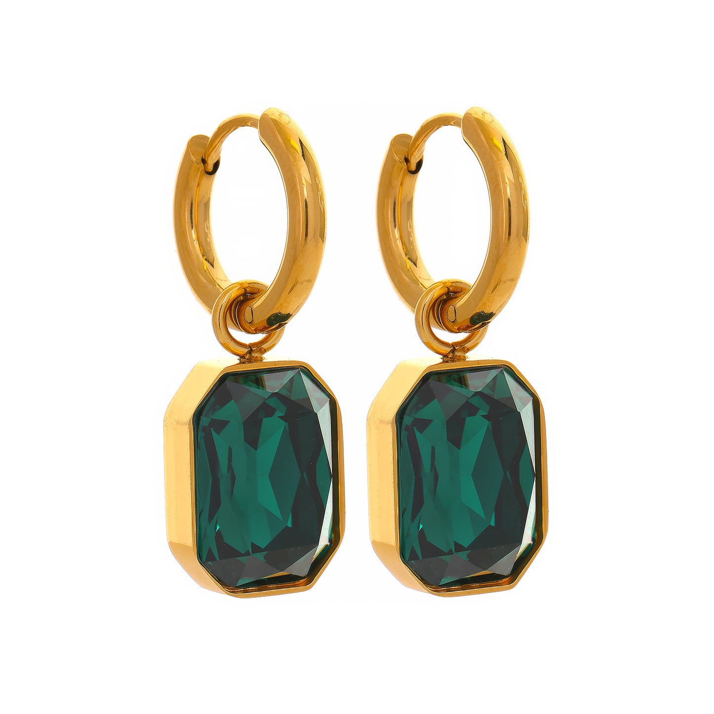 Emerald Drop Huggies - Gold - Additional View - Ohh Glam