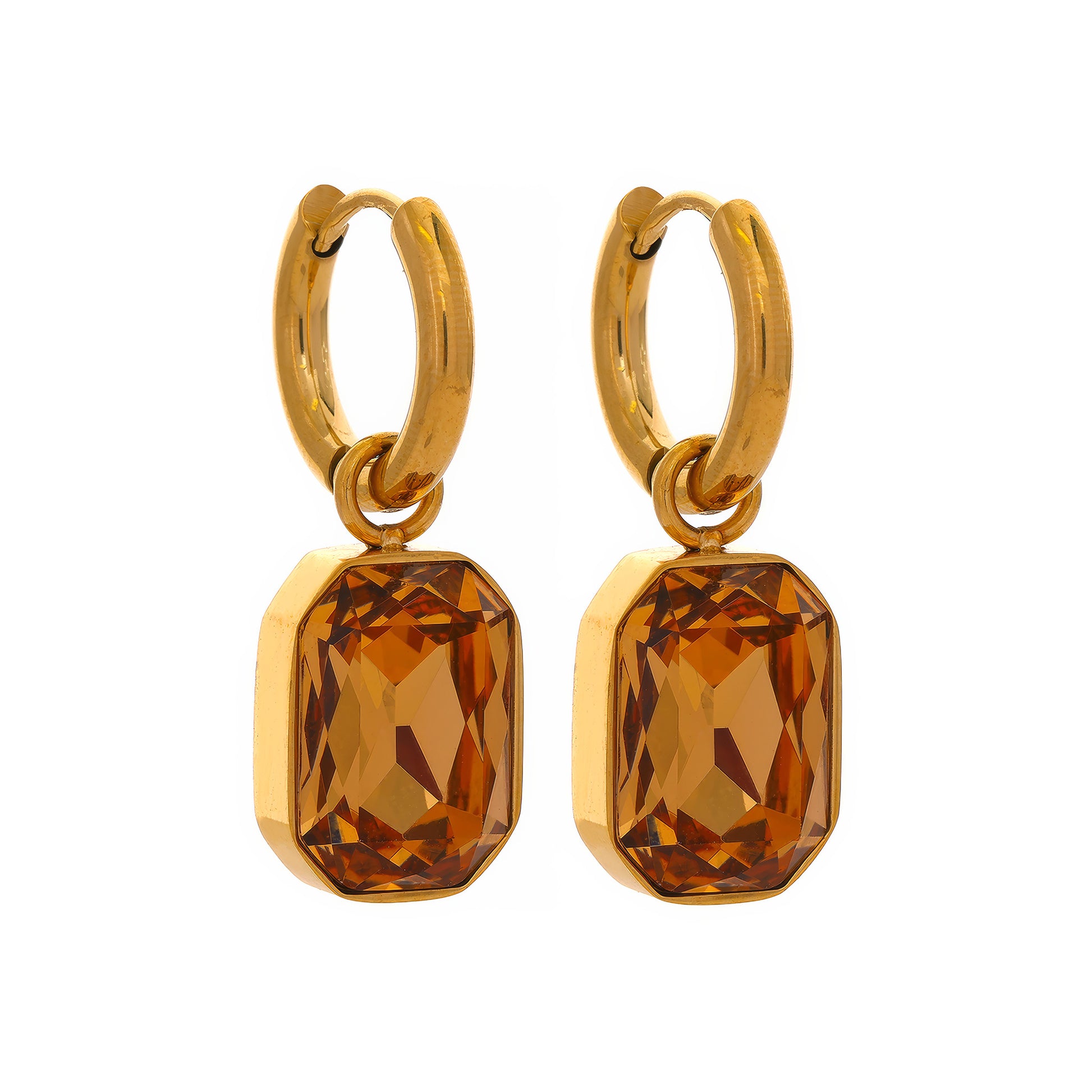 Emerald Drop Huggies - Gold - Front View - Ohh Glam