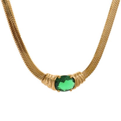 Emerald Snake Chain Necklace - Gold - Additional View - Ohh Glam