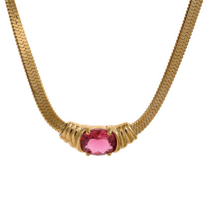 Emerald Snake Chain Necklace - Gold - Front View - Ohh Glam