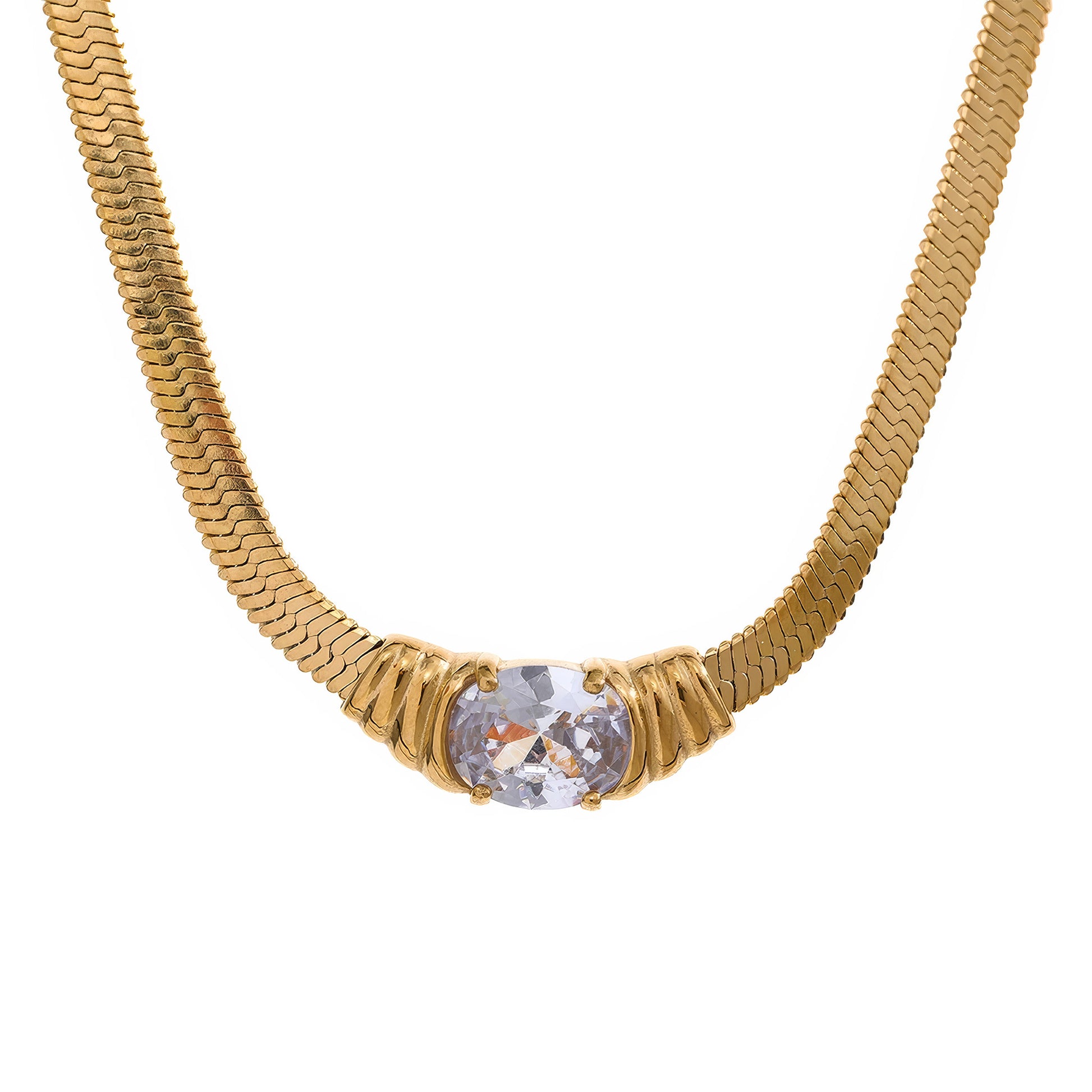Emerald Snake Chain Necklace - Gold - Front View - Ohh Glam