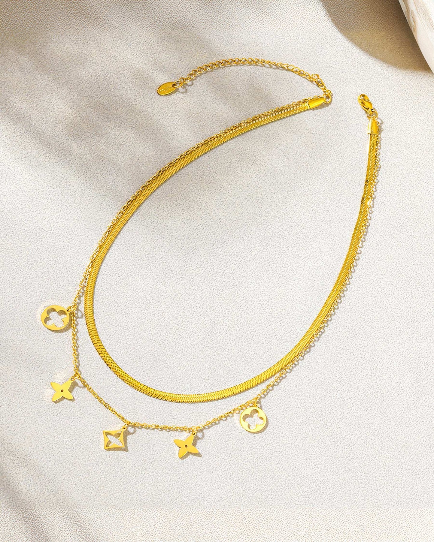 FLORA Layered Charm Necklace - Gold - Additional View - Ohh Glam