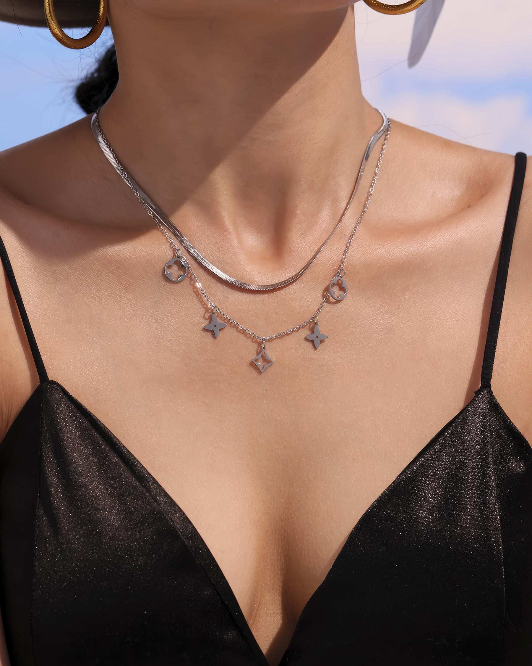 FLORA Layered Charm Necklace - Gold - Additional View - Ohh Glam