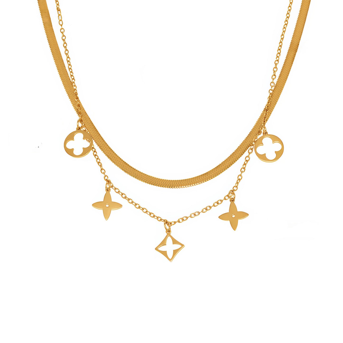 FLORA Layered Charm Necklace - Gold - Front View - Ohh Glam