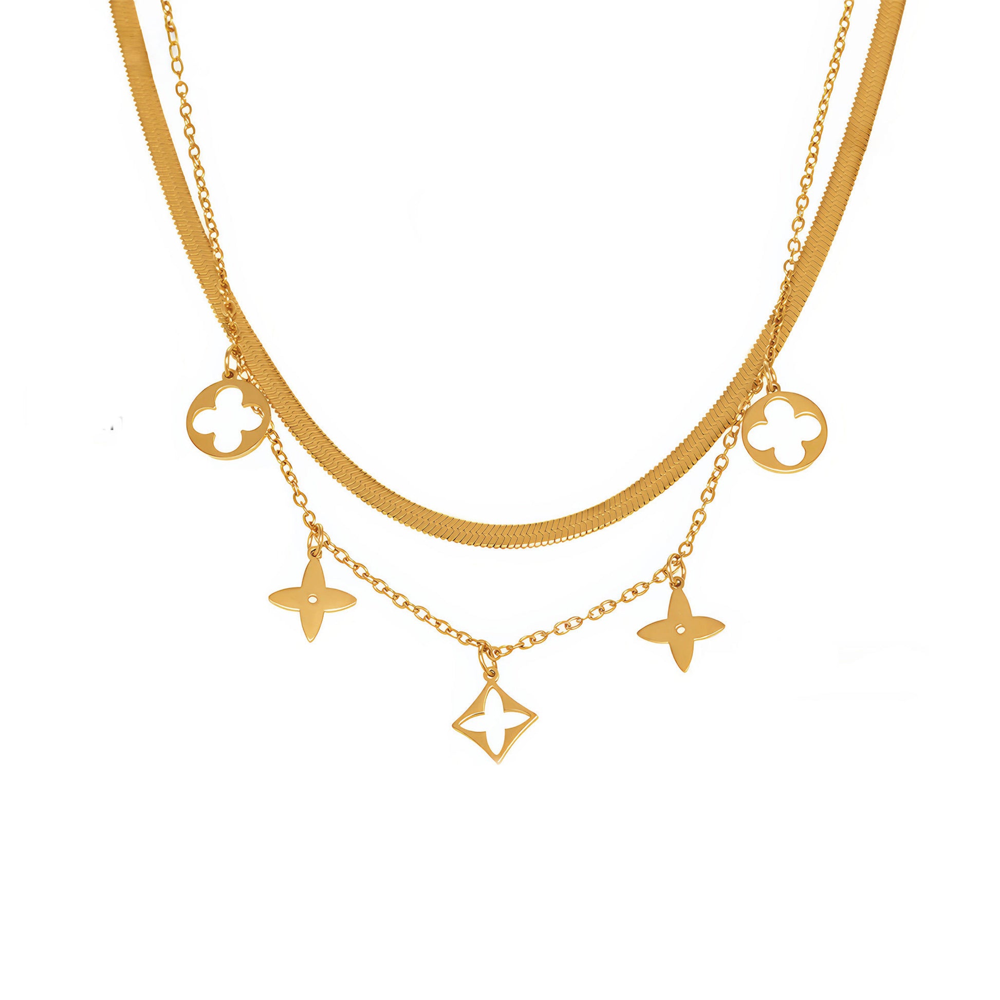 FLORA Layered Charm Necklace - Gold - Front View - Ohh Glam