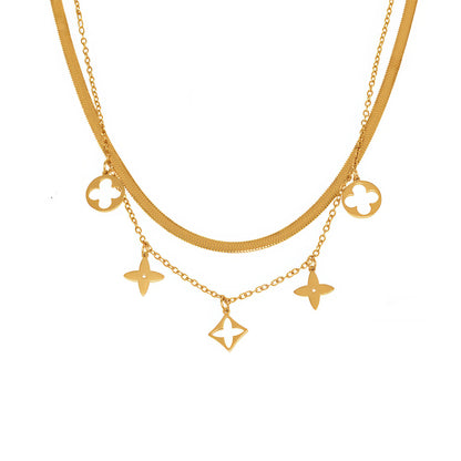 FLORA Layered Charm Necklace - Gold - Front View - Ohh Glam