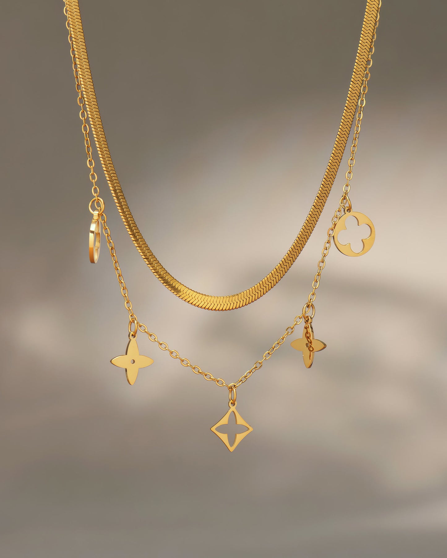 FLORA Layered Charm Necklace - Gold - Back View - Ohh Glam
